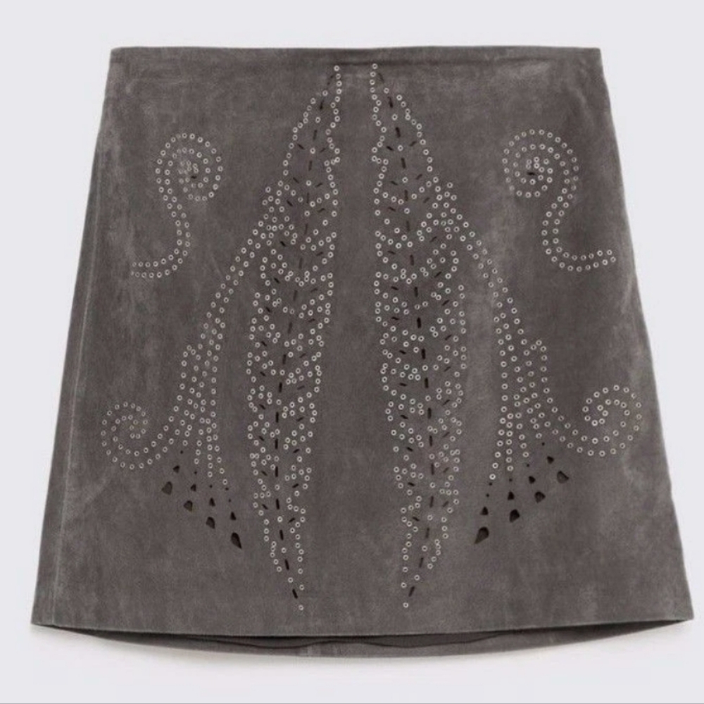Zara Woman Gray Suede Skirt XS